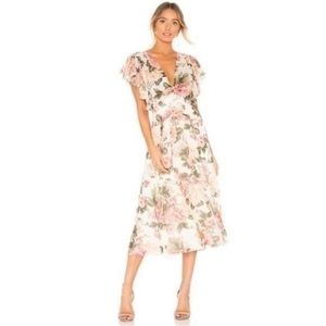 Divine Heritage x Revolve Twist Back Floral Midi Dress in Ivory Small